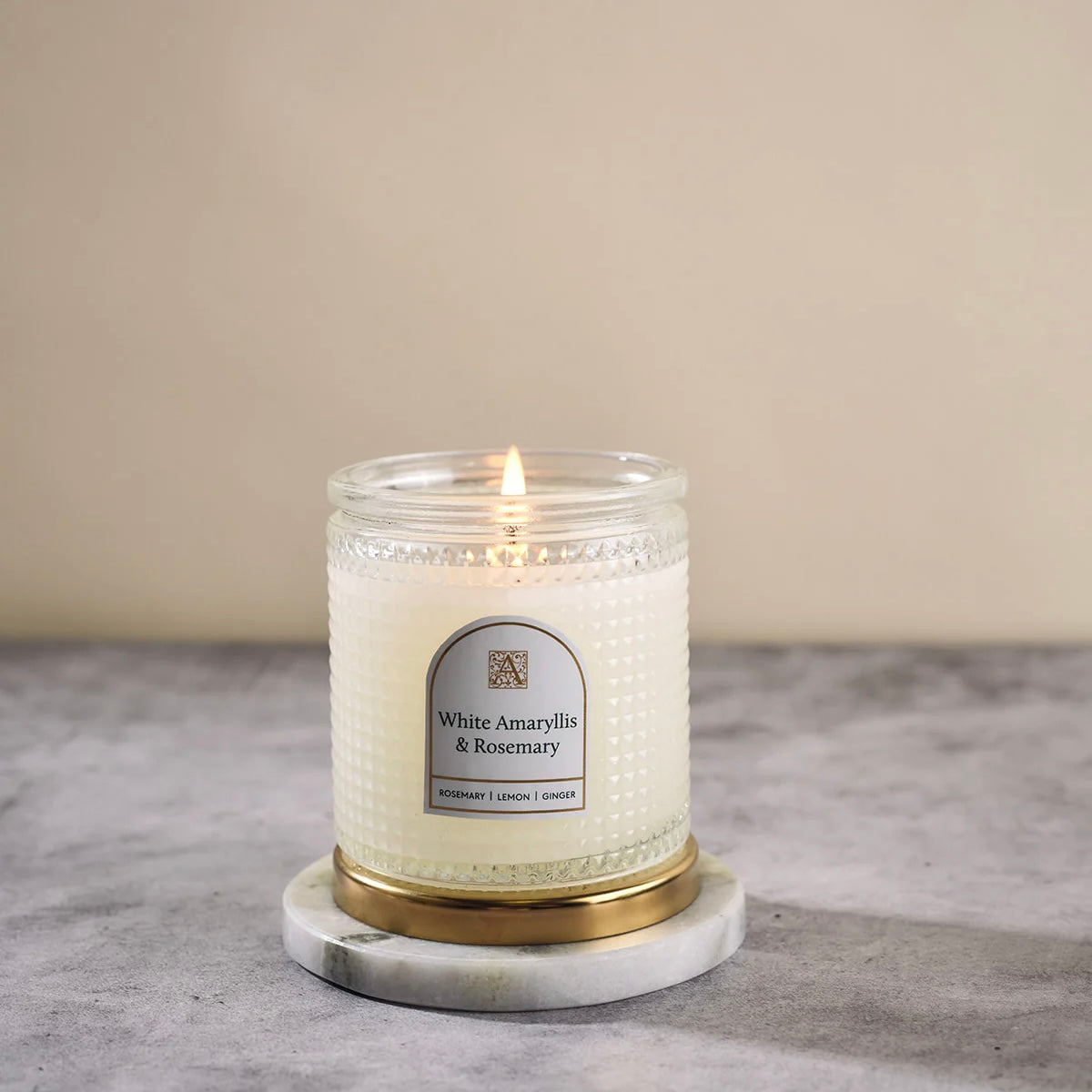 White Amaryllis & Rosemary Textured Glass Candle