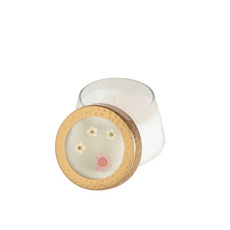 Apricot Rose Small Pressed Floral Candle