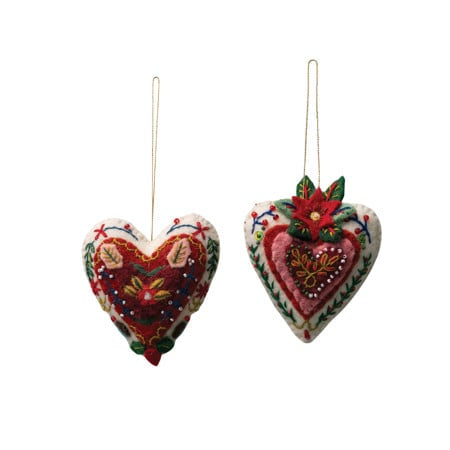 Handmade Wool Heart with Embroidery & Beads