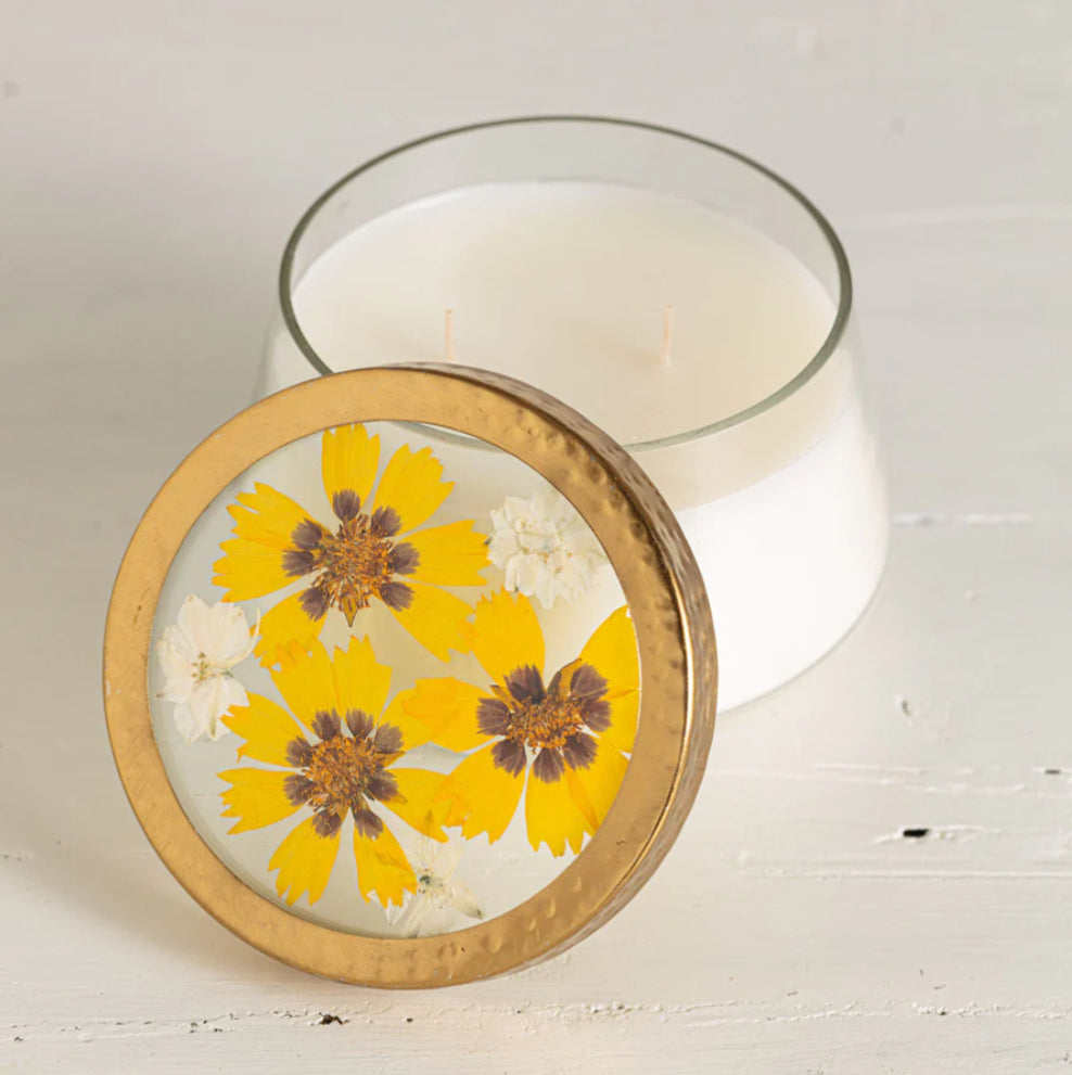 Honey Tobacco Large Floral Pressed Candle