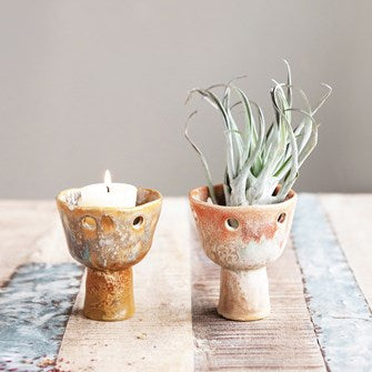 Stoneware Footed Votive Holders