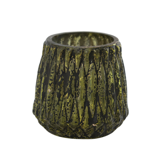 Embossed Mercury Glass Votive Holder, Green