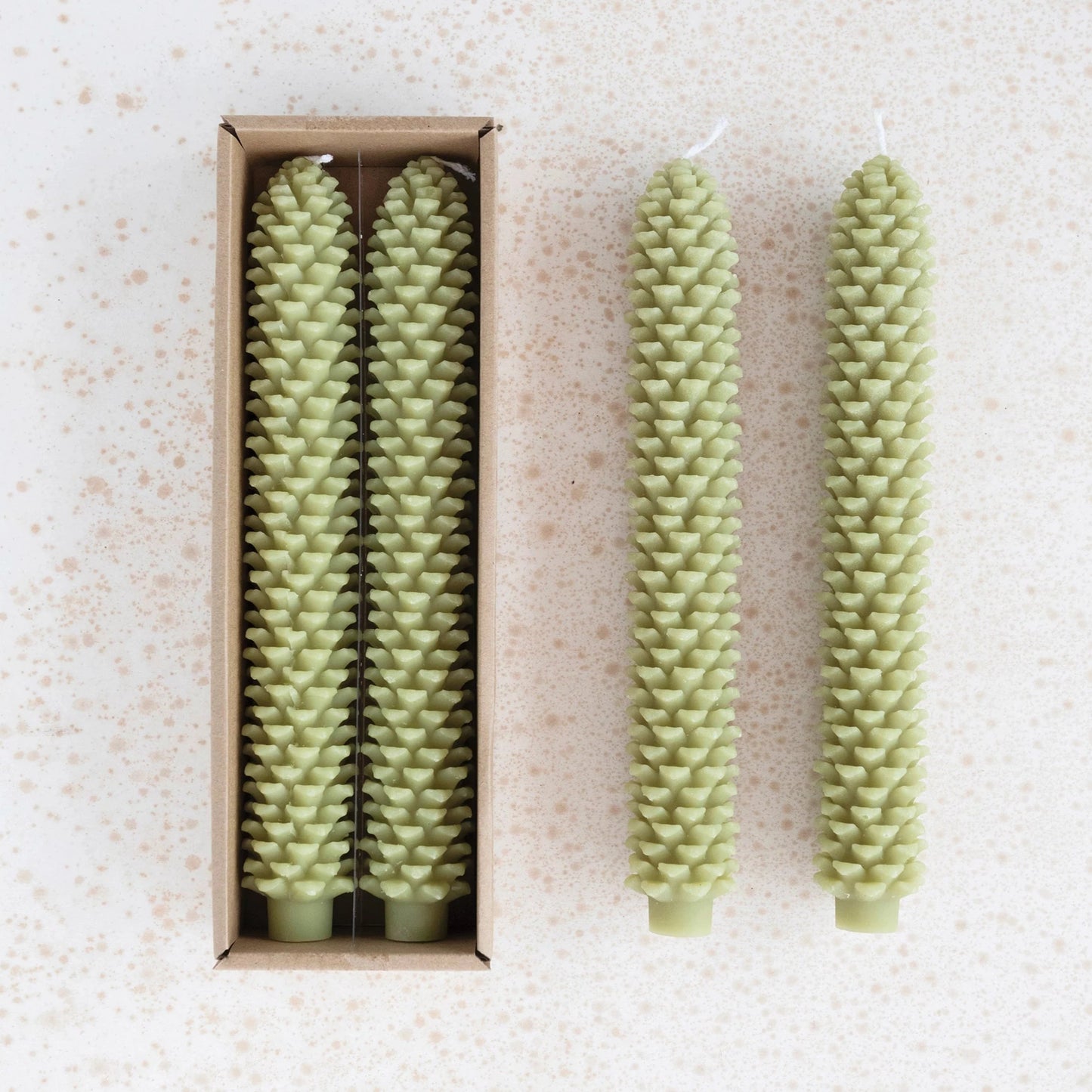 10" Unscented Pinecone Shaped Taper Candle Set of 2